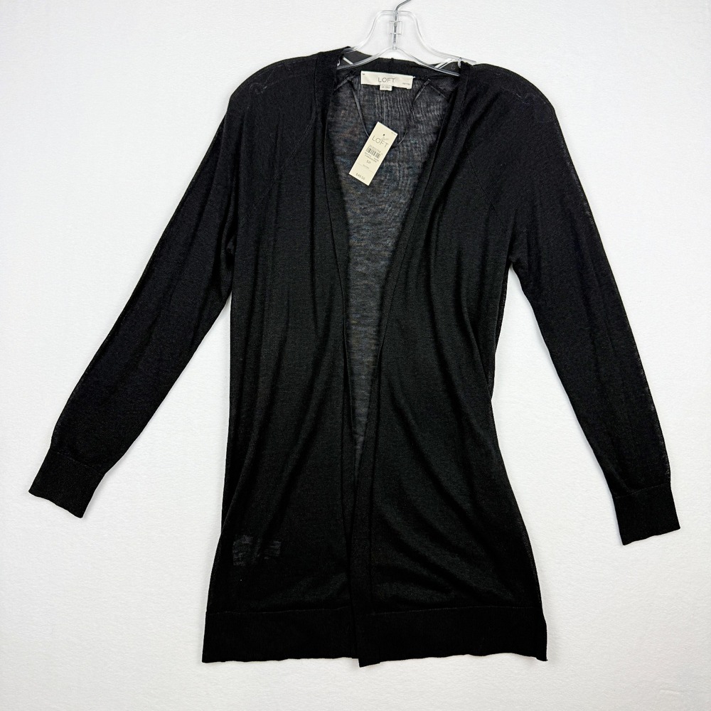 LOFT Open‎ Front Cardigan Lightweight Duster Black SP